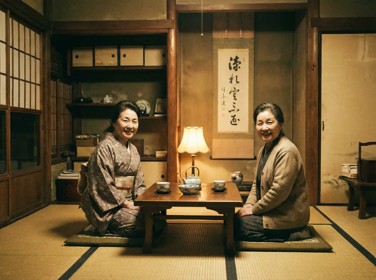 两位优雅的 sm是什么缩写 在日式茶室中品茶交谈
